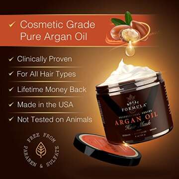 Argan Oil Hair Mask, 100% Organic Argan & Almond Oils - Deep Conditioner, Repair Dry Damaged, Color Treated & Bleached Hair - Hydrates & Stimulates Hair Growth, 8 Oz