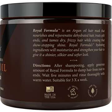 Argan Oil Hair Mask, 100% Organic Argan & Almond Oils - Deep Conditioner, Repair Dry Damaged, Color Treated & Bleached Hair - Hydrates & Stimulates Hair Growth, 8 Oz
