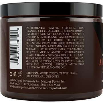 Argan Oil Hair Mask, 100% Organic Argan & Almond Oils - Deep Conditioner, Repair Dry Damaged, Color Treated & Bleached Hair - Hydrates & Stimulates Hair Growth, 8 Oz