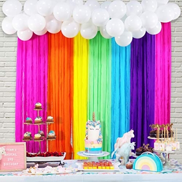 Rainbow Party Backdrop with Balloon Garland for Kids