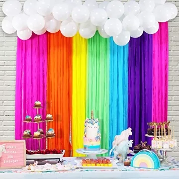 Rainbow Party Backdrop with Balloon Garland for Kids