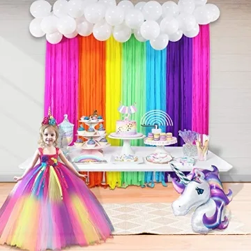 Rainbow Party Backdrop with Balloon Garland for Kids