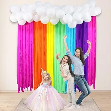 Rainbow Party Backdrop with Balloon Garland for Kids