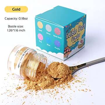 Jelife Edible Gold Luster Dust - 5 Grams Food Grade Cake Dust Shimmer Powdered, Flavorless Metallic ...