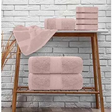 White Classic Luxury Bath Towel Set of 8 Pieces - 100% Turkish Cotton Highly Absorbent Towels for Bathroom, 2 Luxury Bath Towels 700GSM, 2 Hand Towels, 4 Washcloths, Pink