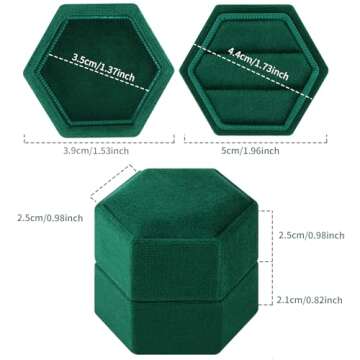 DesignSter Hexagon Velvet Ring Box - Premium Gorgeous Vintage Double Ring Display Holder with Detachable Lid Ring Bearer Box or Proposal, Engagement, Wedding, Ceremony （Emerald）