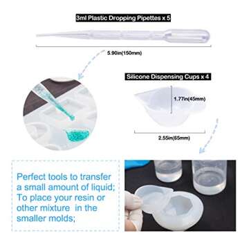 Moi Doi 45PCS Resin Mixing Cups Tools Kit, Graduated Plastic Silicone Measuring Cups, with Pipettes Mixing Stir Sticks Finger Cots Tweezer Silicone Mat for DIY Resin Casting Painting Jewelry Making