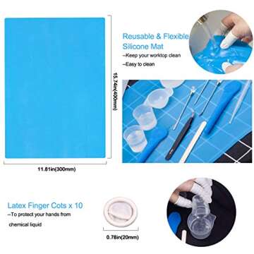 Moi Doi 45PCS Resin Mixing Cups Tools Kit, Graduated Plastic Silicone Measuring Cups, with Pipettes Mixing Stir Sticks Finger Cots Tweezer Silicone Mat for DIY Resin Casting Painting Jewelry Making