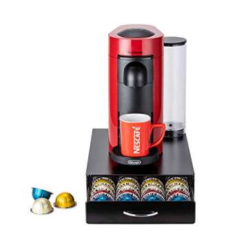 FlagShip Vertuo Pod Holder Storage Drawer for Nespresso Vertuo Capsule Organizer Drawer Tray with Mesh Shelves for Nespresso Vertuo Holder Black Metal (40 Pods Capacity)