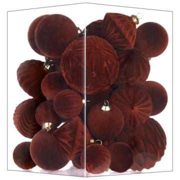 Flocked Ornaments for Christmas Tree Decorations - 35pcs Deep Brown Velvet Ball Ornament for Winter ...