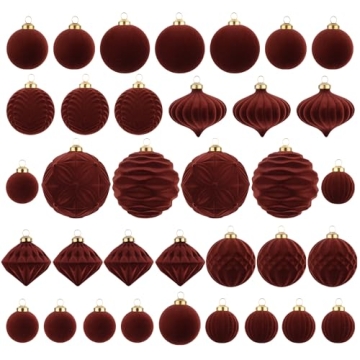Flocked Christmas Ornaments - 35 Shatterproof Velvet Balls