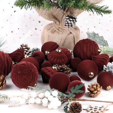 Flocked Christmas Ornaments - 35 Shatterproof Velvet Balls