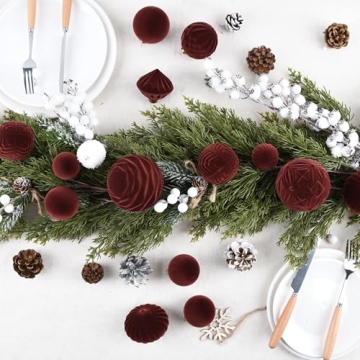 Flocked Christmas Ornaments - 35 Shatterproof Velvet Balls