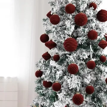 Flocked Christmas Ornaments - 35 Shatterproof Velvet Balls
