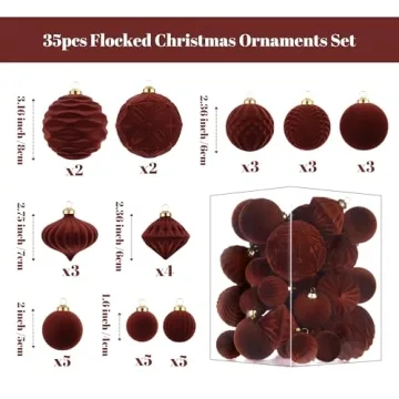 Flocked Christmas Ornaments - 35 Shatterproof Velvet Balls