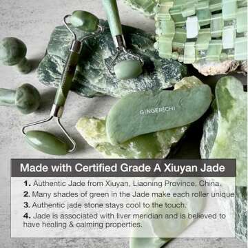 Ginger Chi Jade Roller - Anti-Aging Jade Therapy for Skin Care - Face Sculpting Tool for Eyes, Cheek...