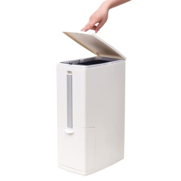 Slim 8L Plastic Trash Can with Toilet Brush Holder - Modern, Space-Saving Design