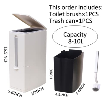 8L Slim Trash Can with Toilet Brush Holder - Modern & Space-Saving