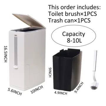8L Slim Trash Can with Toilet Brush Holder - Modern & Space-Saving
