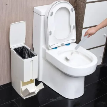 8L Slim Trash Can with Toilet Brush Holder - Modern & Space-Saving