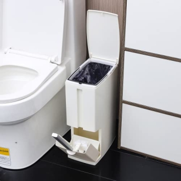8L Slim Trash Can with Toilet Brush Holder - Modern & Space-Saving