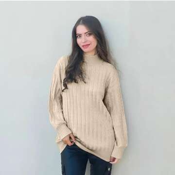 Tanou Womens Sweaters Fall Casual High Neck Long Sleeve Tonal Cable Knit Sweaters Trendy Pullover Sweater Jumper 2024 Winter Black