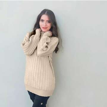 Tanou Womens Sweaters Fall Casual High Neck Long Sleeve Tonal Cable Knit Sweaters Trendy Pullover Sweater Jumper 2024 Winter Black