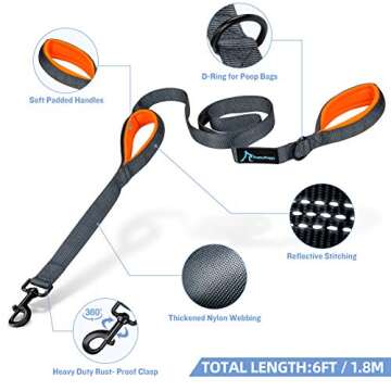 PuppyDoggy Dog Leash for Large Medium Dogs 6Ft x 1" Reflective Stitching Large Leash with 2 Traffic ...