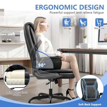 BestEra Office Chair, Executive Leather Chair Home Office Desk Chairs, Ergonomic Computer Desk Chair with Adjustable Flip-Up Arms, Lumber Support Swivel Task Chair with Rocking Function