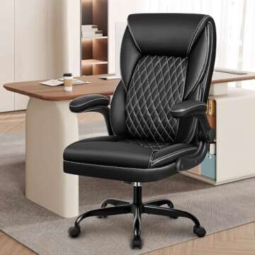 BestEra Office Chair, Executive Leather Chair Home Office Desk Chairs, Ergonomic Computer Desk Chair with Adjustable Flip-Up Arms, Lumber Support Swivel Task Chair with Rocking Function