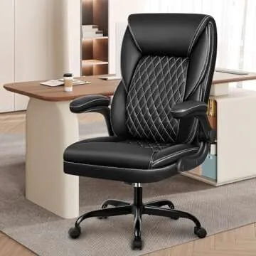 BestEra Office Chair, Executive Leather Chair Home Office Desk Chairs, Ergonomic Computer Desk Chair with Adjustable Flip-Up Arms, Lumber Support Swivel Task Chair with Rocking Function