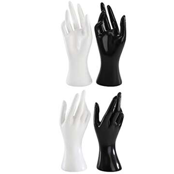 Okllen 4 Pack Female Mannequin Hand, Hand Ring Display Stand Jewelry Organizer Bracelet Bangle Necklace Holder for Hand Chain, Finger Ring, Glove, White & Black, Right Hands