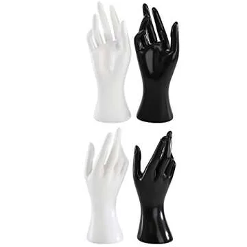 Okllen 4 Pack Female Mannequin Hand, Hand Ring Display Stand Jewelry Organizer Bracelet Bangle Necklace Holder for Hand Chain, Finger Ring, Glove, White & Black, Right Hands