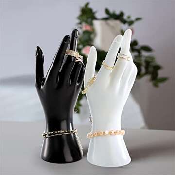 Okllen 4 Pack Female Mannequin Hand, Hand Ring Display Stand Jewelry Organizer Bracelet Bangle Necklace Holder for Hand Chain, Finger Ring, Glove, White & Black, Right Hands
