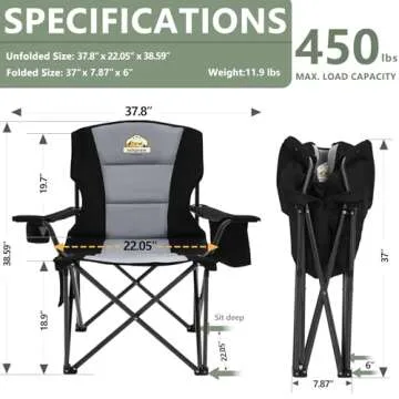 Oversized Folding Camping Chair Set 450 LBS Support