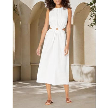 Sade Linen Cutout Midi Dress for Women by The Drop