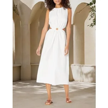 Sade Linen Cutout Midi Dress for Women by The Drop