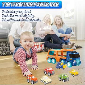 FGSOSO 7-in-1 Cartoon Vehicle Playset for Toddlers
