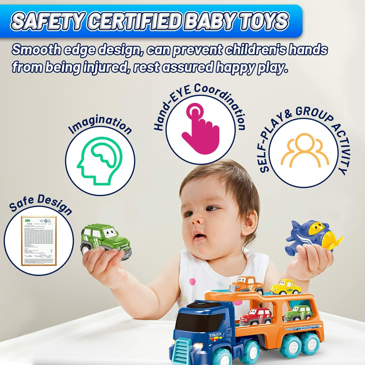 FGSOSO 7-in-1 Cartoon Vehicle Playset for Toddlers