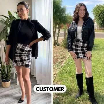 EXLURA Women's Plaid Bodycon Skirt High Waist Tulip Hem Ruched Wrap Zip Up Mini Skirt