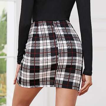 EXLURA Women's Plaid Bodycon Skirt High Waist Tulip Hem Ruched Wrap Zip Up Mini Skirt