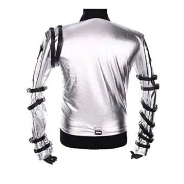 Vintage Punk Belted Biker Jacket in Silver Satin