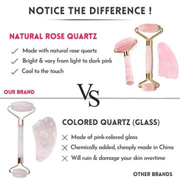 4-in-1 Jade Roller and Gua Sha Set. Rose Quartz Roller with Eye Massager, Jade Gua Sha, Ridged Roller Massager. Jade Roller for Face Real Jade 100% Jade Stone Roller. Facial Massager Ice Roller