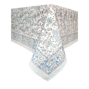 ATOSII Aster Blue 100% Cotton Square Boho Fall Tablecloth, Handblock Floral Table Cloth Linen for Ki...