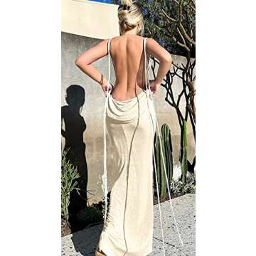 Vssjavun Women’s Sexy Spaghetti Straps Sleeveless Backless Elastic Cotton Wrap Bodycon Summer Party Cocktail Dress Ivory White