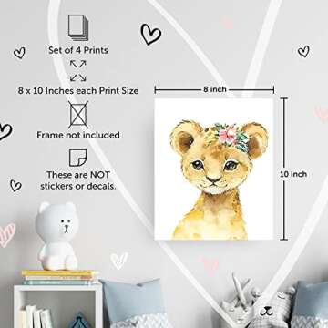 MARIA Safari Nursery Decor, Set of 4 UNFRAMED Flower Crown Watercolor Nursery Wall Art, Jungle Theme...