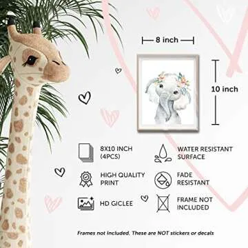 MARIA Safari Nursery Decor, Set of 4 UNFRAMED Flower Crown Watercolor Nursery Wall Art, Jungle Theme Baby Room Decor, Baby Girls & Boys Nursery Decor, Woodland Nursery Decor (8 x10 inches)