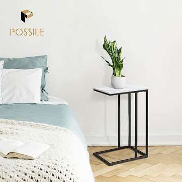 Possile C Shaped Side Table Set of 2, Marble End Table for Sofa and Bed, Couch Table That Slide Unde...