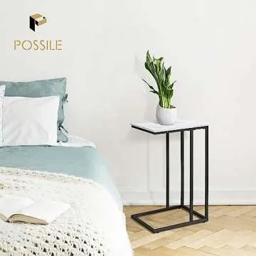 Possile C Shaped Side Table Set of 2, Marble End Table for Sofa and Bed, Couch Table That Slide Unde...