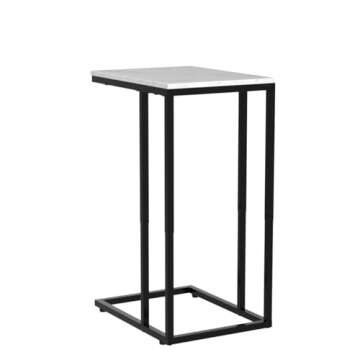 Possile C Shaped Side Table Set of 2, Marble End Table for Sofa and Bed, Couch Table That Slide Under, Snack Side Table for Living Room, Bedroom or Small Spaces, White and Black